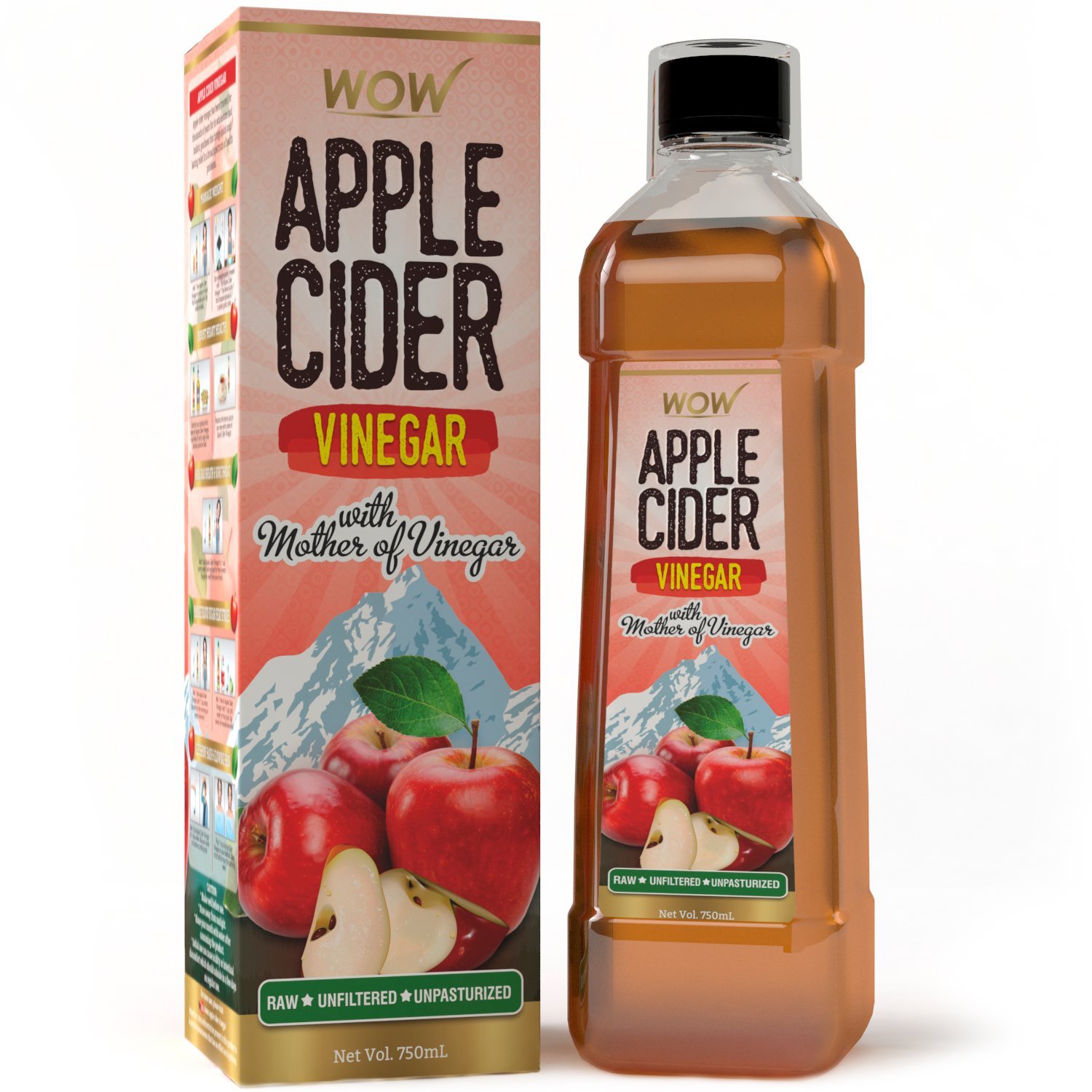 Amazon: Buy WOW Raw Apple Cider Vinegar – 750 ml with strand of mother at Rs 259 only