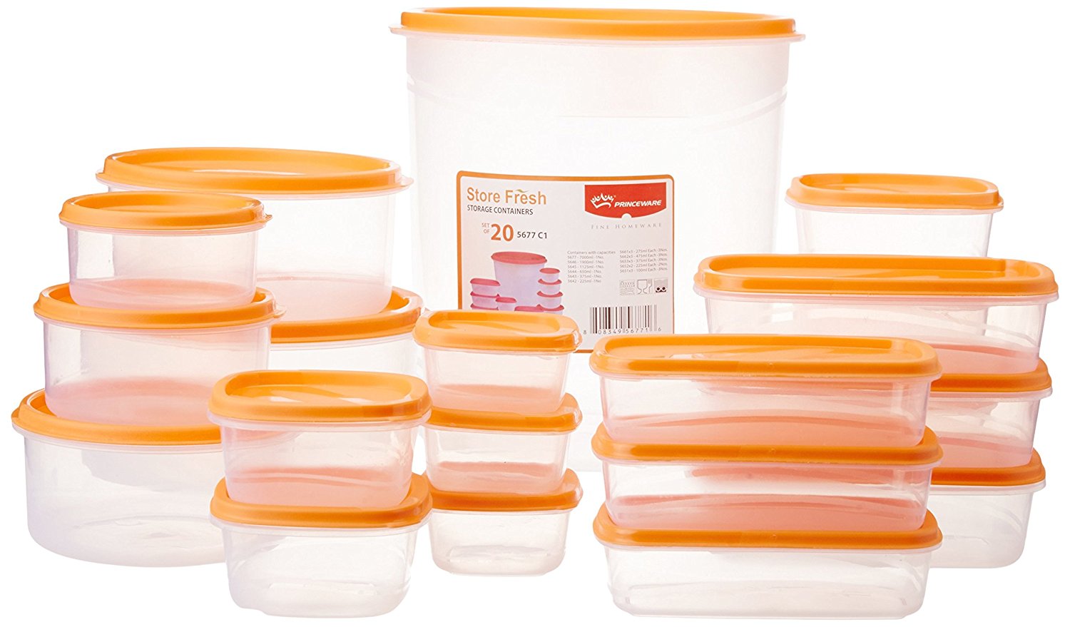 Amazon: Buy Princeware SF Tal Pak Container Set, 20-Pieces, Orange at Rs 297 only