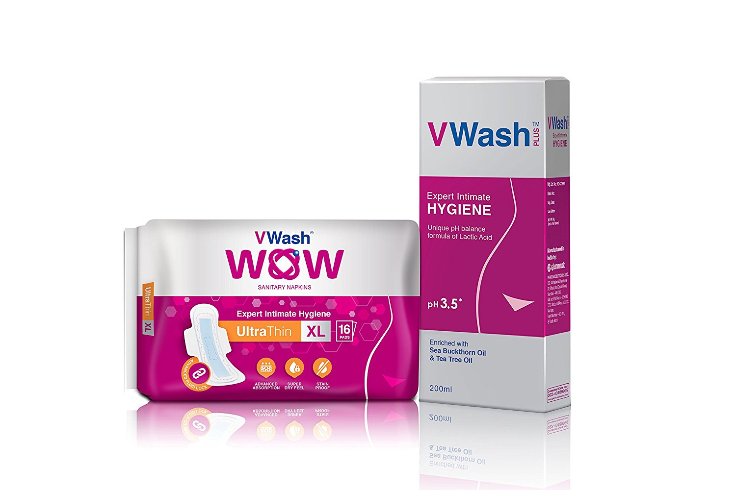 Vwash Wow Ultra Thin Sanitary Napkin – 16 Pieces (Extra Large) with Liquid Wash – 200 ml at Rs 178 only